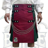 Hybrid Utility Kilt – Handmade Gothic Kilt for Men | Classic Green & Burgundy Design by BattleOfKilts