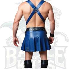 Handmade Men Leather Blue Kilt – Genuine Leather Gladiator Kilt