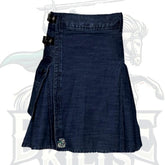 Men’s Indigo Denim Kilt with Buckle Straps – Stylish Utility Kilt