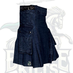 Men’s Indigo Denim Kilt with Buckle Straps – Stylish Utility Kilt