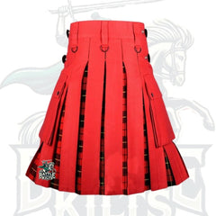Red and Wallace Tartan Hybrid Kilt with Leather Straps – Bold, Stylish & Functional