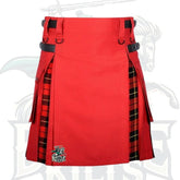 Red and Wallace Tartan Hybrid Kilt with Leather Straps – Bold, Stylish & Functional