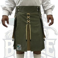 Traditional Olive and Khaki Laces Kilt – Handmade Olive Kilt for Men | BattleOfKilts