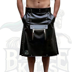 Men’s Black Leather Utility Kilt – Handmade Premium Styles