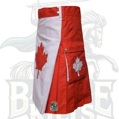 Modern Canadian Maple Leaf Hybrid Kilt – Handmade Patriotic Utility Kilt