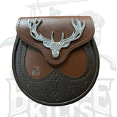 Men’s Scottish Stag Head Kilt Brown Leather Sporran with Chain by BattleOfKilts