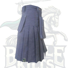 Modern Blue Denim Kilt with Multiple Pockets – Functional Style