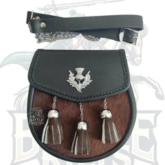 Half Dress Leather Sporran with Brown Cow Fur – 3 Matching Tassels by BattleOfKilts