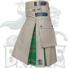 Khaki & Irish Green Hybrid Kilt for Men – Tactical Scottish Kilt with 4 Leather Straps | BattleOfKilts