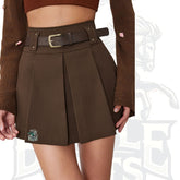 Mid-Waist Solid Pleated Skort with Belt – Chic & Versatile