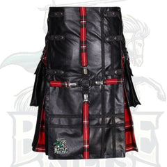 Men’s Black Leather with MacGregor Tartan Hybrid Kilt – Premium Scottish Utility Wear