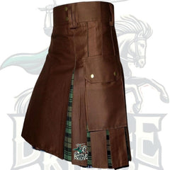 Premium Brown with Black Watch Weathered Tartan Hybrid Kilt – Scottish Heritage by BattleOfKilts