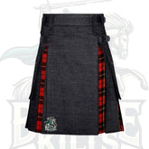 Black Denim Wallace Tartan Hybrid Kilt – Premium Scottish Utility Wear