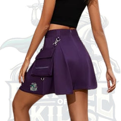 Goth Purple Pleated Mini Skirt with Chain – High-Waist Punk Tennis Skirt for Women