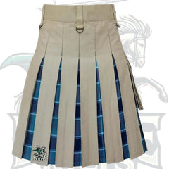 Beige Hybrid Utility Kilt for Men – US Navy Tartan Inner Pleats | 4 Strap Modern Scottish Design by BattleOfKilts