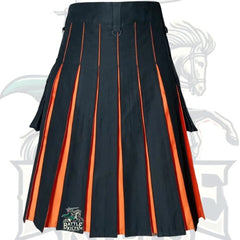 Scottish Black with Orange Hybrid Kilt – 4 Strap Design | Brand New Stitched Kilt by BattleOfKilts