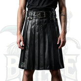 Handmade Gothic Black Leather Kilt – Genuine Pleated Leather Utility Kilt