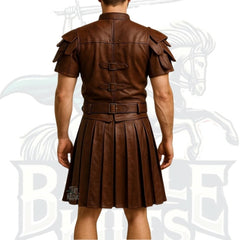 Handmade Men’s Roman Gladiator Leather Kilt – Premium Leather Warrior Kilt