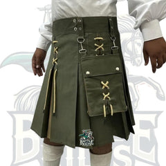 Traditional Olive and Khaki Laces Kilt – Handmade Olive Kilt for Men | BattleOfKilts