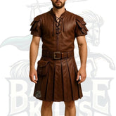 Handmade Men’s Roman Gladiator Leather Kilt – Premium Leather Warrior Kilt