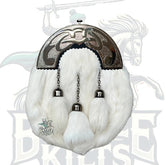 Men’s Scottish Chrome White Fur Sporran with 3 Tassels & Chain Belt – Battle of Kilts