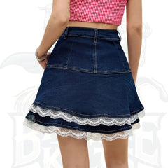 High Elasticity Y2K Princess Style Double Layer Contrast Lace Hem Half Skirt