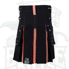 Modern Black Firefighter Kilt with Reflective Tape Pleats – Utility Kilt