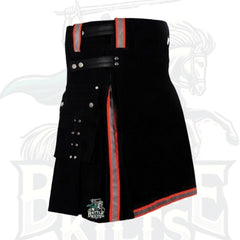 Modern Black Firefighter Kilt with Reflective Tape Pleats – Utility Kilt