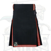 Modern Black Firefighter Kilt with Reflective Tape Pleats – Utility Kilt