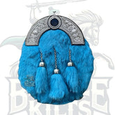 Men’s Scottish Sky Blue Fur Sporran with 3 Tassels & Chain Belt – Battle of Kilts