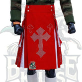 Christmas Kilt with Rhinestones Latin Cross – Red and White Kilt | Festive Scottish Style by BattleOfKilts