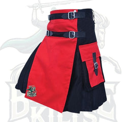 Black and Red Two-Tone Utility Kilt with Detachable Apron – Premium Hybrid Scottish-Inspired Wear