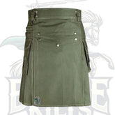 Olive Green Hiking Utility Kilt – Durable Outdoor & Adventure Kilt for Men