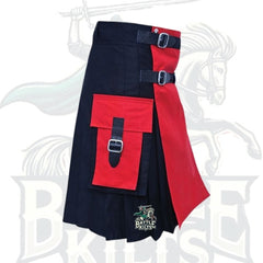 Black and Red Two-Tone Utility Kilt with Detachable Apron – Premium Hybrid Scottish-Inspired Wear