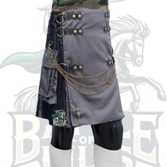 Men’s Tactical Hybrid Kilt – Black and Grey Gothic Kilt with Chains & Metal Hardware | BattleOfKilts