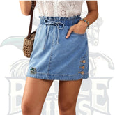 ROSE Women’s Button-Detailed Waist-Tie Pocket Short Denim Skirt