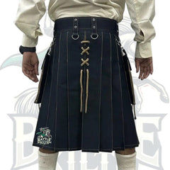 Traditional Black and Khaki Laces Kilt – Handmade Gothic Kilt for Men | BattleOfKilts