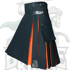 Scottish Black with Orange Hybrid Kilt – 4 Strap Design | Brand New Stitched Kilt by BattleOfKilts