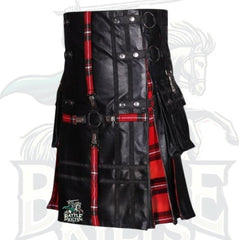 Men’s Black Leather with MacGregor Tartan Hybrid Kilt – Premium Scottish Utility Wear