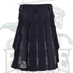 Scottish Handmade Hybrid Utility Black Cotton & Grey Watch Tartan Kilt for Men – A Modern Warrior’s Choice by BattleOfKilts