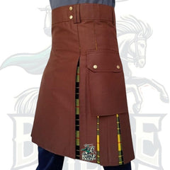 Premium Brown with MacLeod of Lewis Tartan Hybrid Kilt – A Fusion of Strength and Heritage by BattleOfKilts