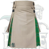 Khaki & Irish Green Hybrid Kilt for Men – Tactical Scottish Kilt with 4 Leather Straps | BattleOfKilts