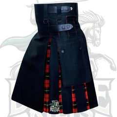 Scottish Handmade Hybrid Utility Black Cotton & Wallace Tartan Kilt for Men – Bold Scottish Heritage by BattleOfKilts
