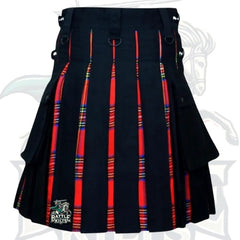 Scottish Handmade Hybrid Utility Black Cotton & Royal Stewart Tartan Kilt for Men – A Royal Fusion of Heritage and Strength by BattleOfKilts
