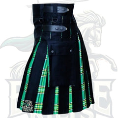 Scottish Handmade Hybrid Utility Black Cotton & Irish Green Tartan Kilt for Men – Tradition Meets Modern Craft by BattleOfKilts