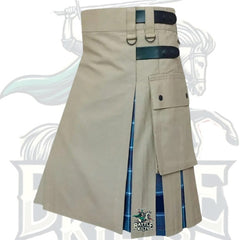 Beige Hybrid Utility Kilt for Men – US Navy Tartan Inner Pleats | 4 Strap Modern Scottish Design by BattleOfKilts