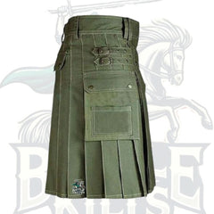 Olive Green Hiking Utility Kilt – Durable Outdoor & Adventure Kilt for Men