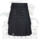 Scottish Black Denim Kilt with Stylish Apron – Modern Heritage Style