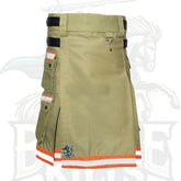 Modern Khaki Bunker Gear Firefighter Kilt – Handmade Utility Kilt with Reflective Trim