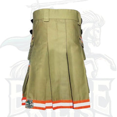 Modern Khaki Bunker Gear Firefighter Kilt – Handmade Utility Kilt with Reflective Trim